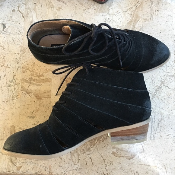 black ankle boots with clear heel